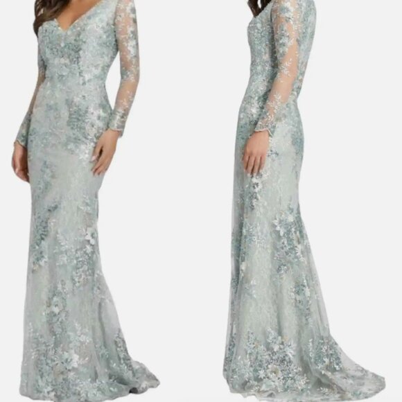 MAC DUGGAL 67539 EMBELLISHED V-NECK ILLSUONS SEAMIST GOWN sz 16 - Picture 3 of 3